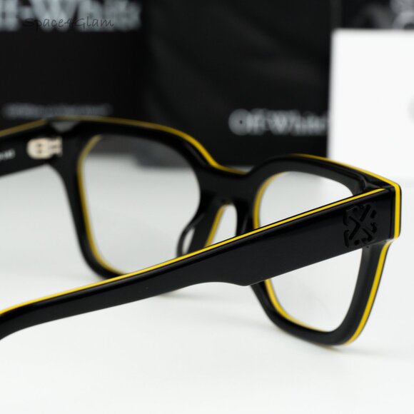 Off-White Men Eyeglasses Black Yellow Square OERJ07P STYLE 7P 1300 BRAND NEW - Picture 5 of 11